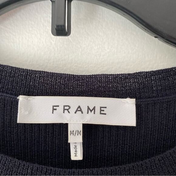 Frame Navy Blue White Wool Knit Sweater Ruffle Sleeve size medium - Picture 12 of 12